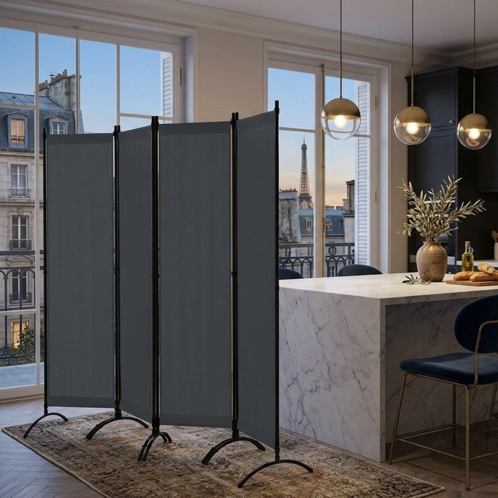 Paravent 4 Panneaux Gris Foncé 224×182 cm — Intérieur & Balcon