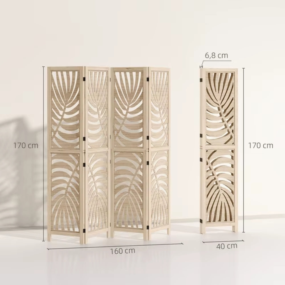 Paravent 4 Panneaux Motif Feuilles de Palmier — Cloison Décorative Tropicale Modulable