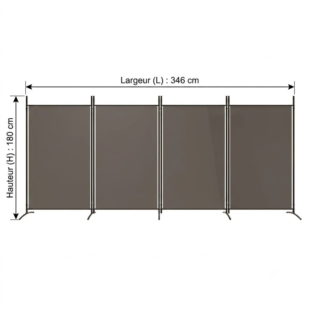 Paravent 4 Panneaux Tissu Anthracite — Grande Cloison 346 × 180 cm