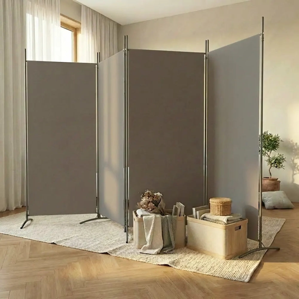 Paravent 4 Panneaux Tissu Anthracite — Grande Cloison 346 × 180 cm
