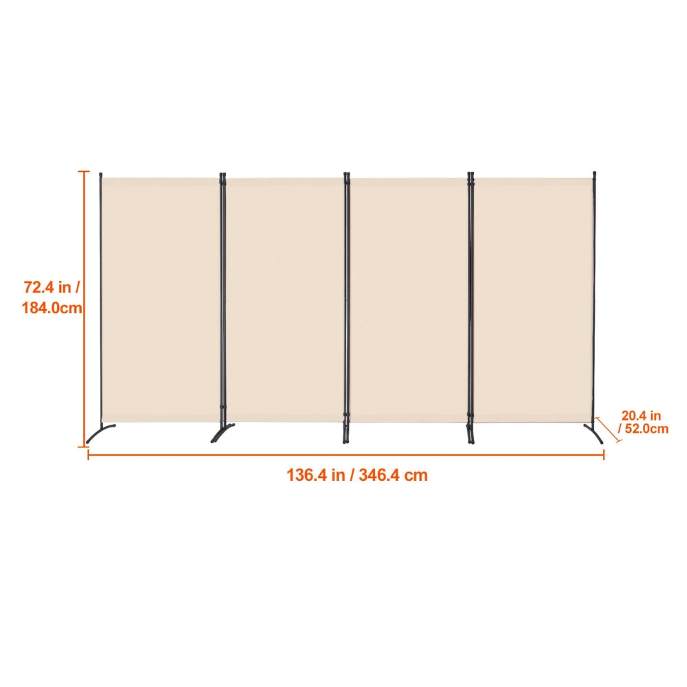 Paravent 4 Panneaux Tissu Beige — Séparateur Bureau & Chambre, Léger & Pratique