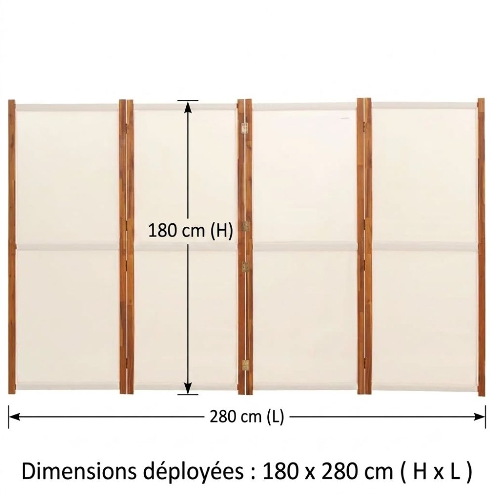 Paravent 4 Panneaux Tissu Blanc Crème — Grand Séparateur 280 × 180 cm