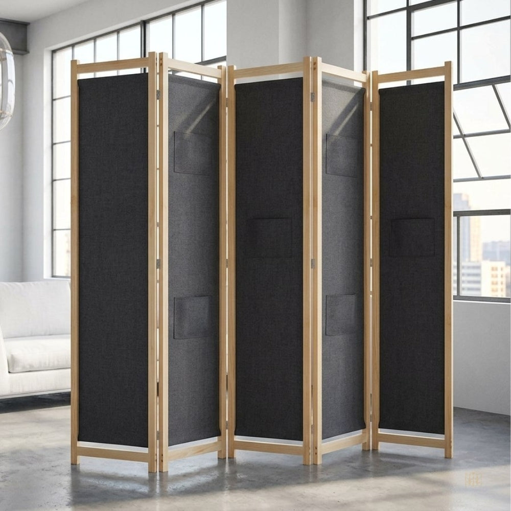 Paravent 4 Panneaux Tissu Gris — Séparateur Acoustique 240 × 170 cm
