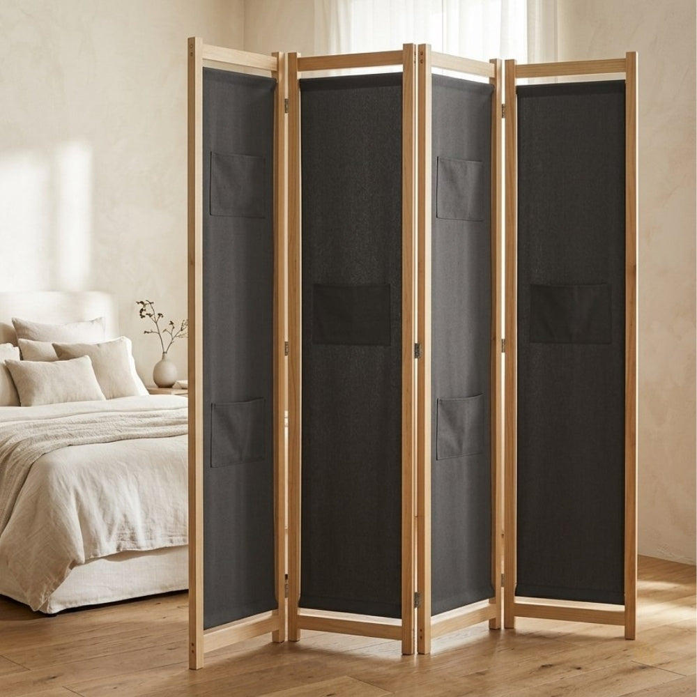 Paravent 4 Panneaux Tissu Gris — Séparateur Acoustique 240 × 170 cm