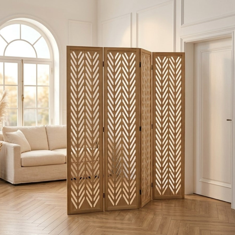 Paravent 4 Panneaux en Bois de Paulownia — Pliage Express, Design Naturel