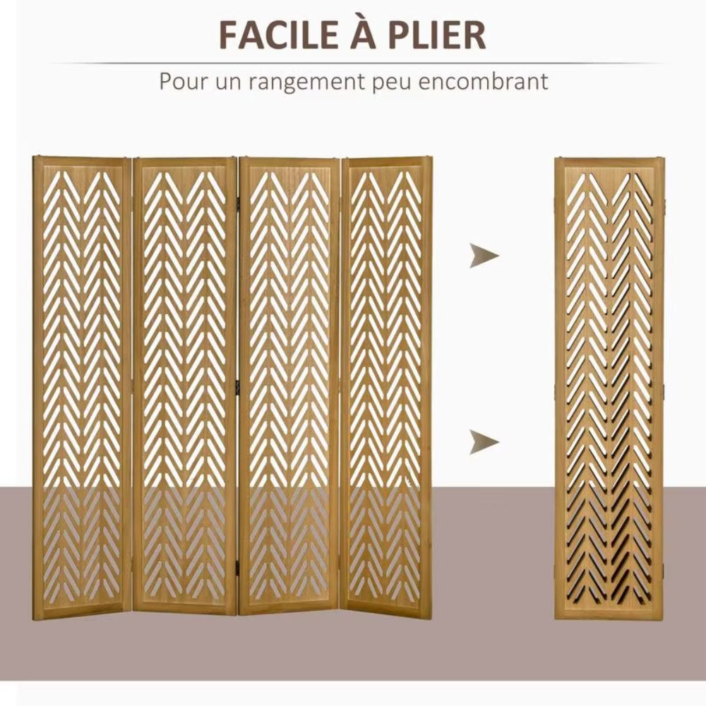 Paravent 4 Panneaux en Bois de Paulownia — Pliage Express, Design Naturel
