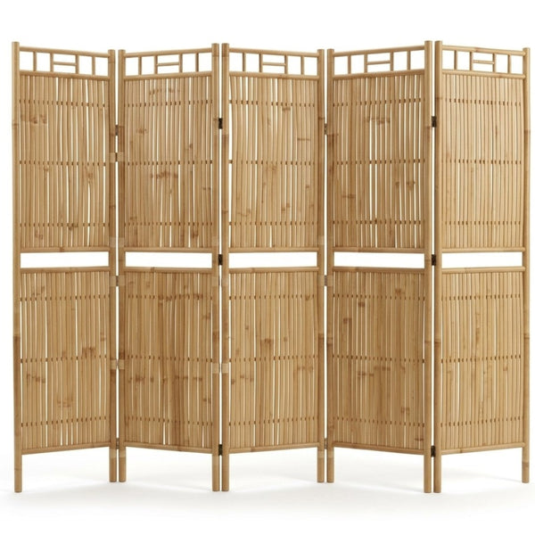 Paravent 5 Panneaux Bambou Résistant — Intérieur & Extérieur, 200 × 180 cm