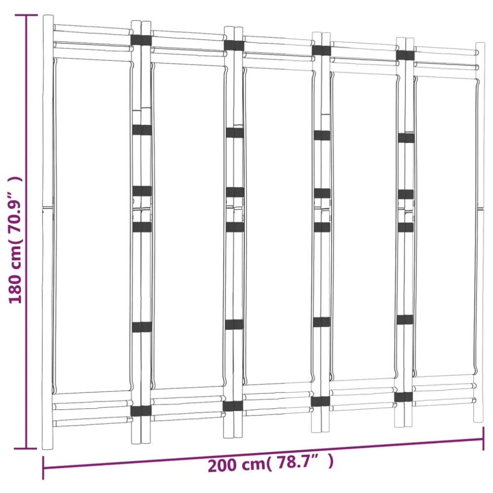 Paravent 5 Panneaux Bambou & Toile — Cloison Légère 200 cm