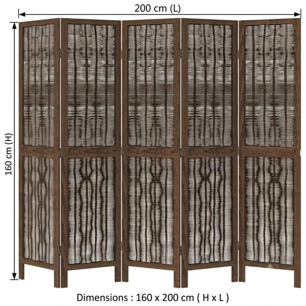 Paravent 5 Panneaux Bois Paulownia Brun Foncé — Cloison Naturelle & Durable