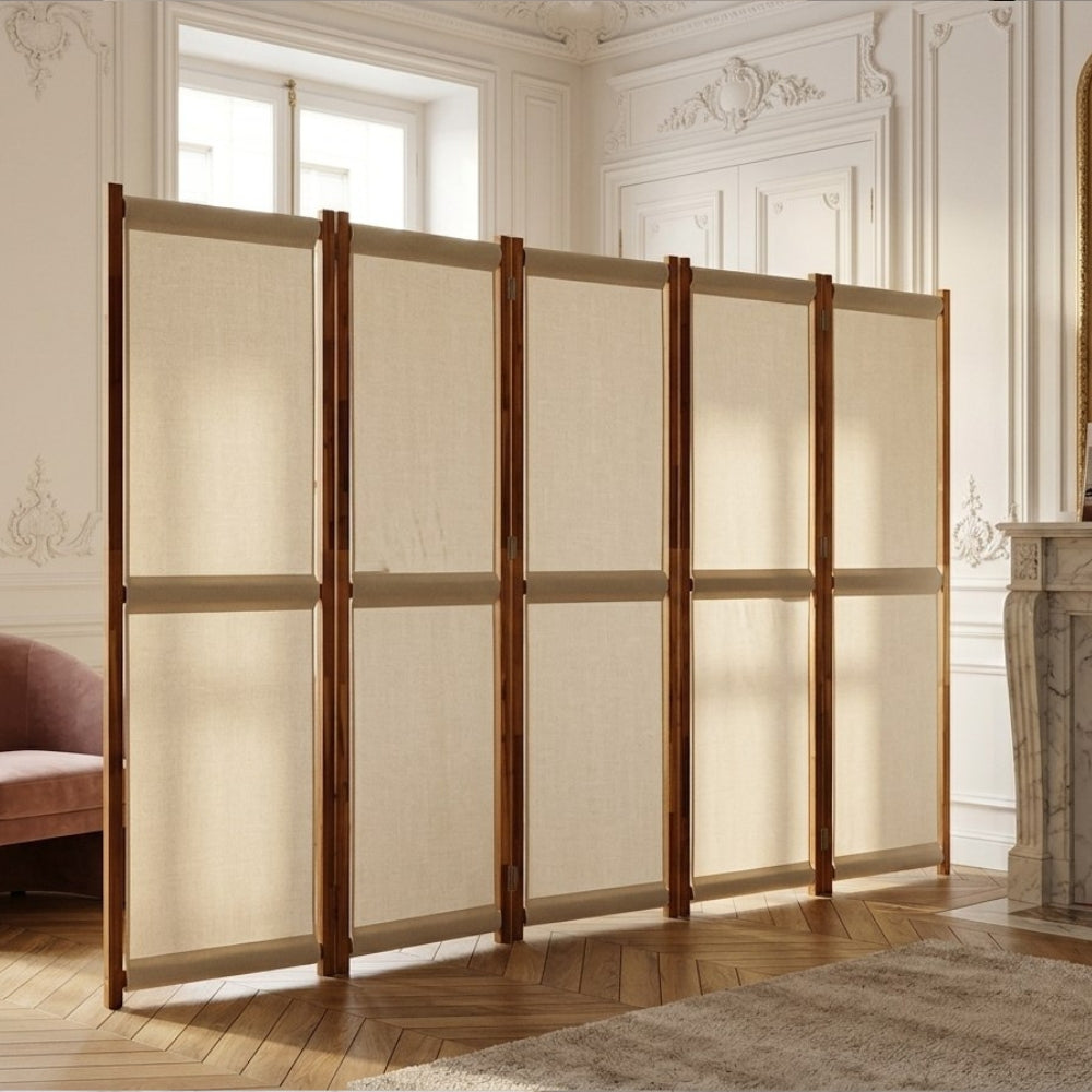 Paravent 5 Panneaux Crème Gris Perle 350×180 cm
