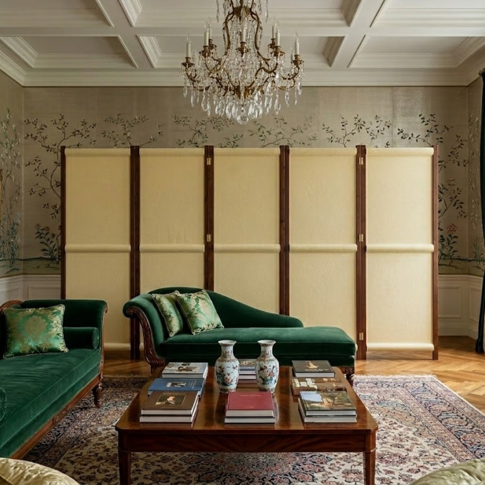 Paravent 5 Panneaux Crème Jaune Poudré 350×180 cm