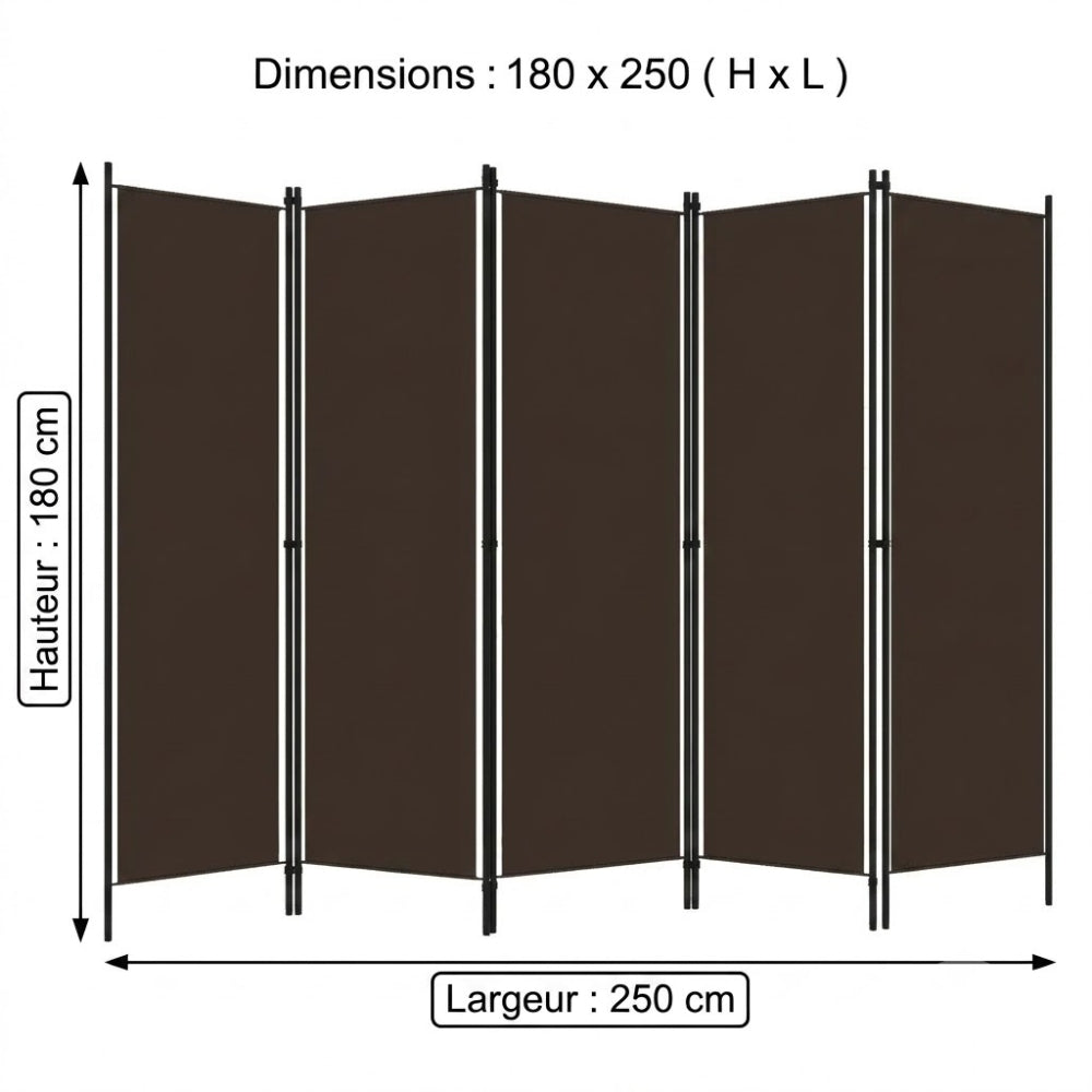 Paravent 5 Panneaux Marron Chocolat 250×180 cm — Cloison Design