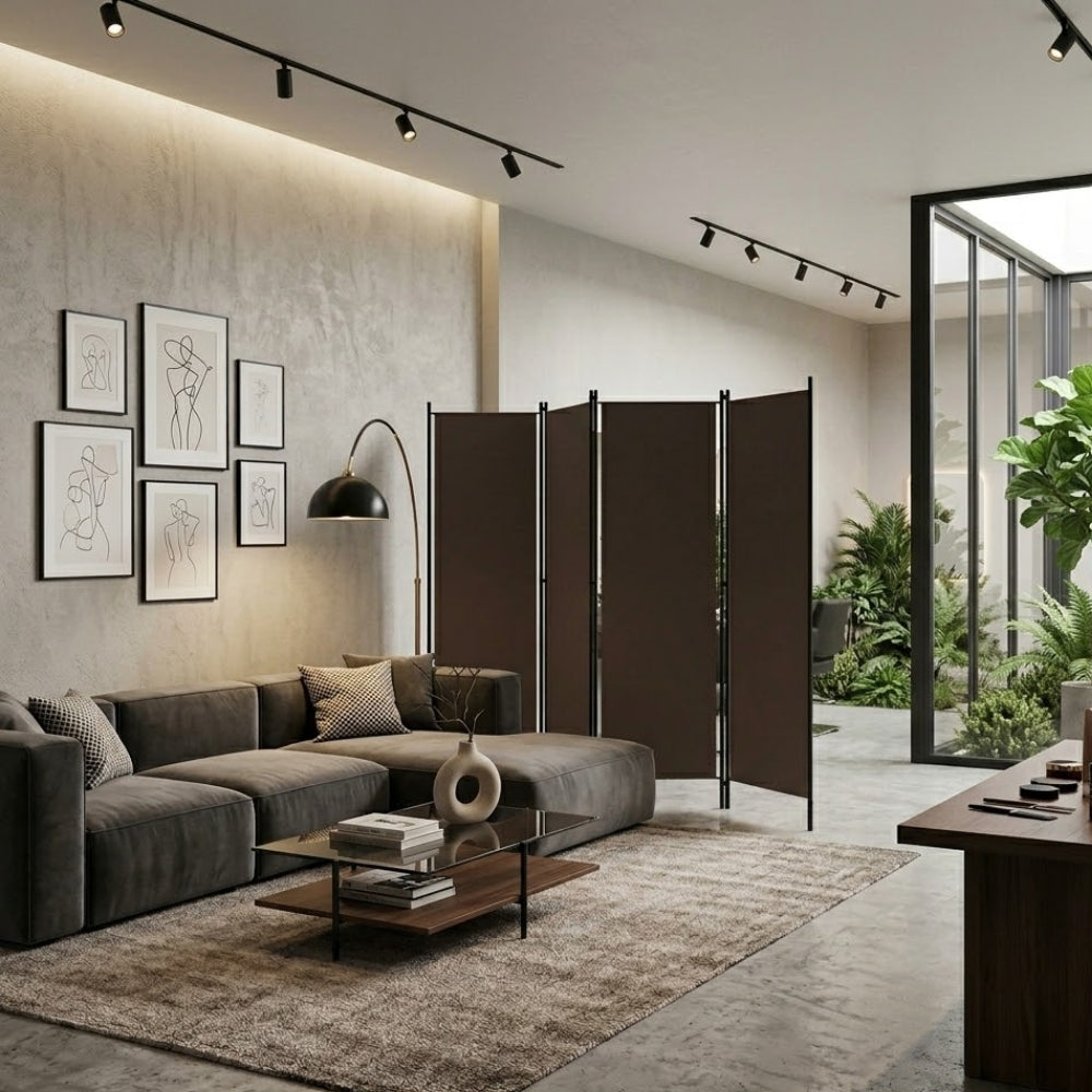 Paravent 5 Panneaux Marron Chocolat 250×180 cm — Cloison Design