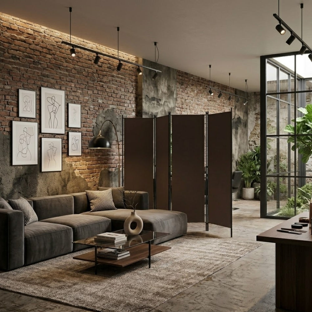 Paravent 5 Panneaux Marron Chocolat 250×180 cm — Cloison Design