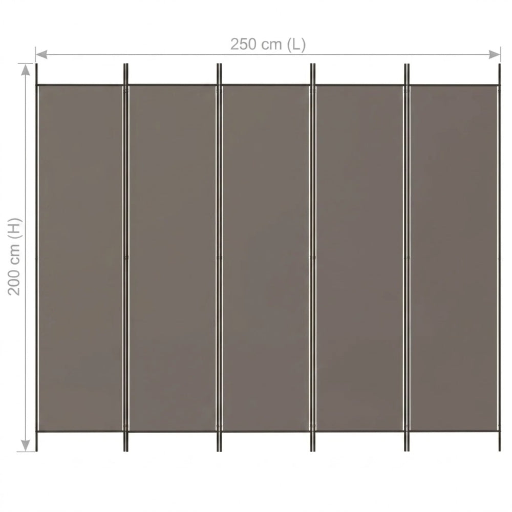 Paravent 5 Panneaux Tissu Anthracite — Grande Cloison 250 × 200 cm