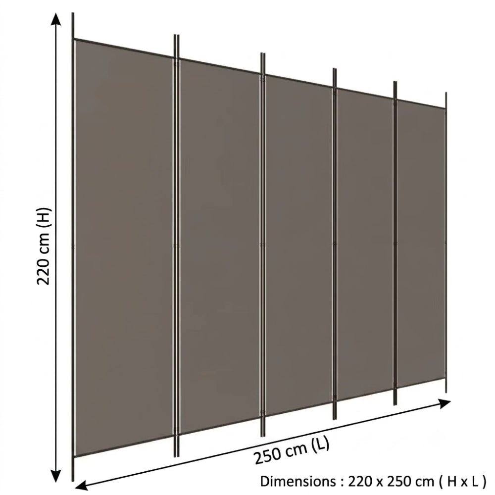 Paravent 5 Panneaux Tissu Anthracite — Grande Cloison 250 × 220 cm