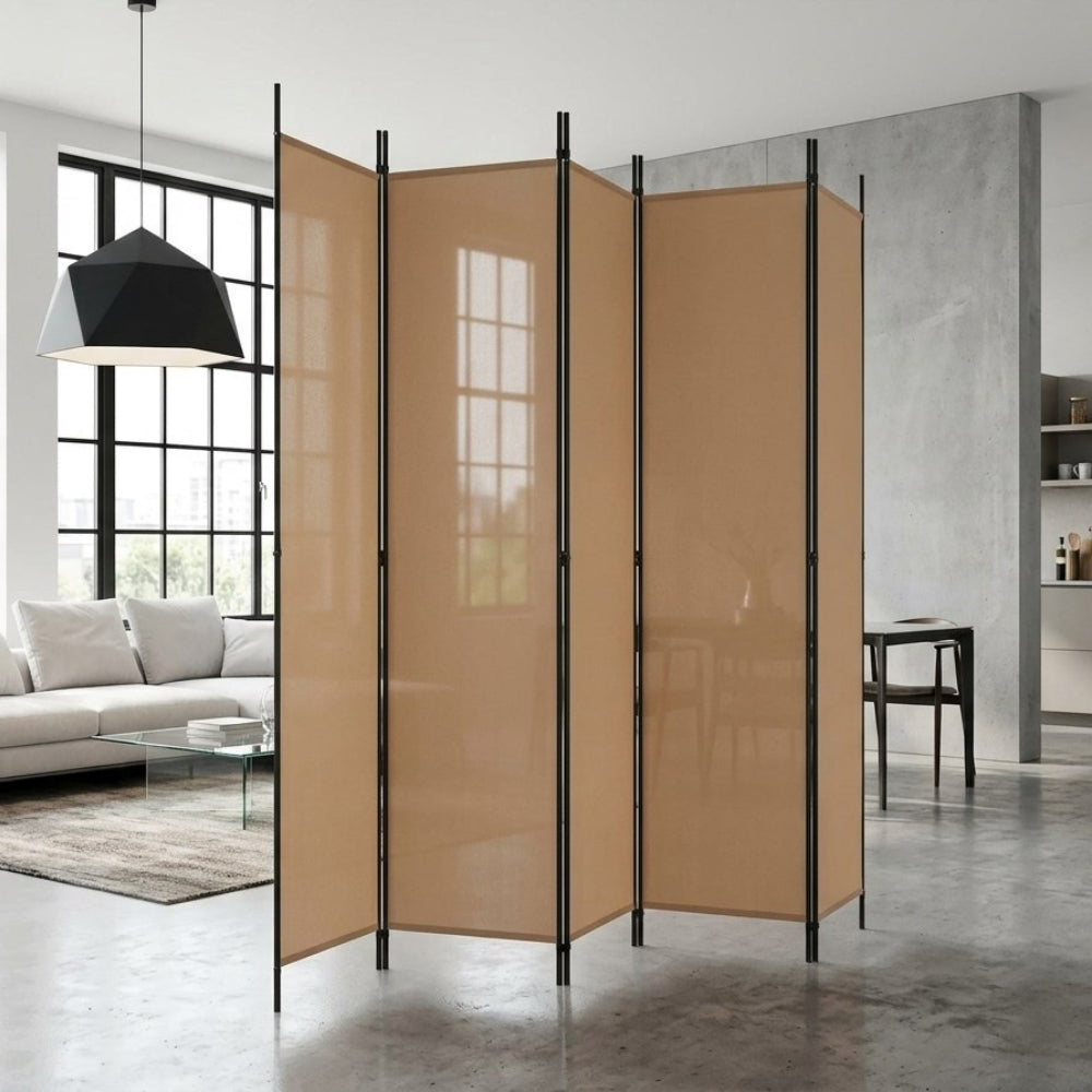Paravent 5 Panneaux Tissu Beige — Grand Format 250 × 220 cm