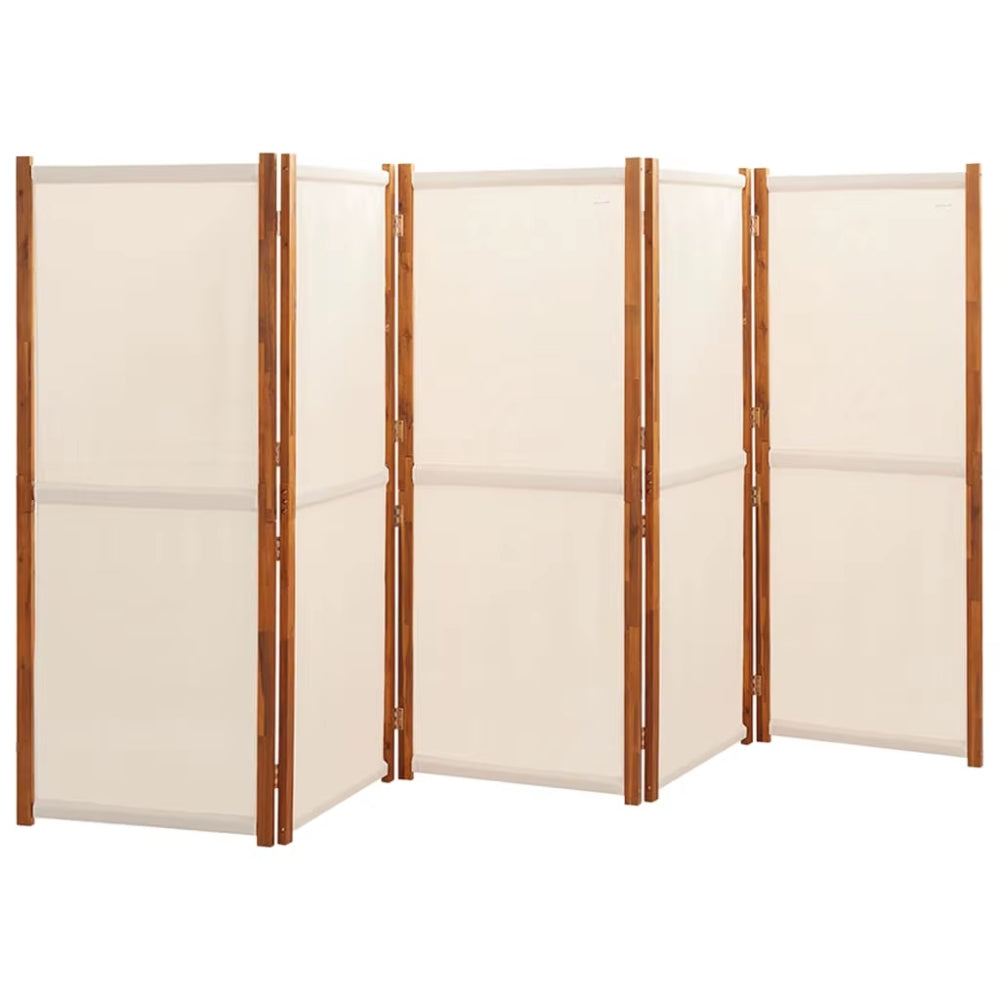 Paravent 5 Panneaux Tissu Crème Grand Format 350×180 cm