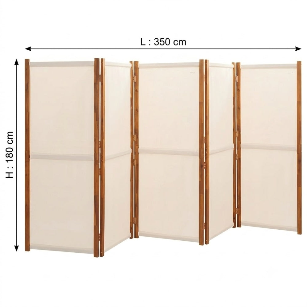Paravent 5 Panneaux Tissu Crème Grand Format 350×180 cm