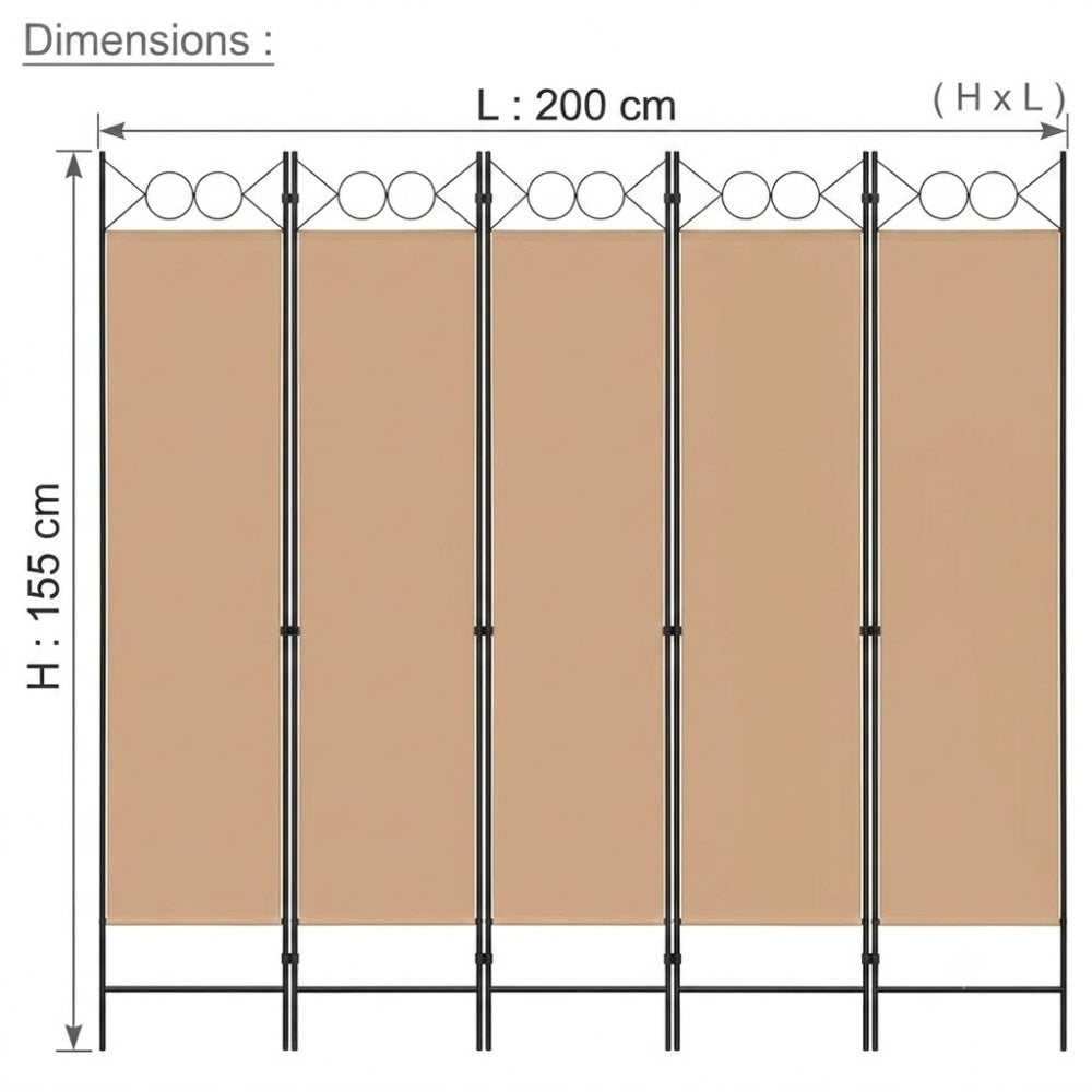 Paravent 6 Panneaux Tissu Beige — Cloison Pliable, Protection Solaire & Intimité