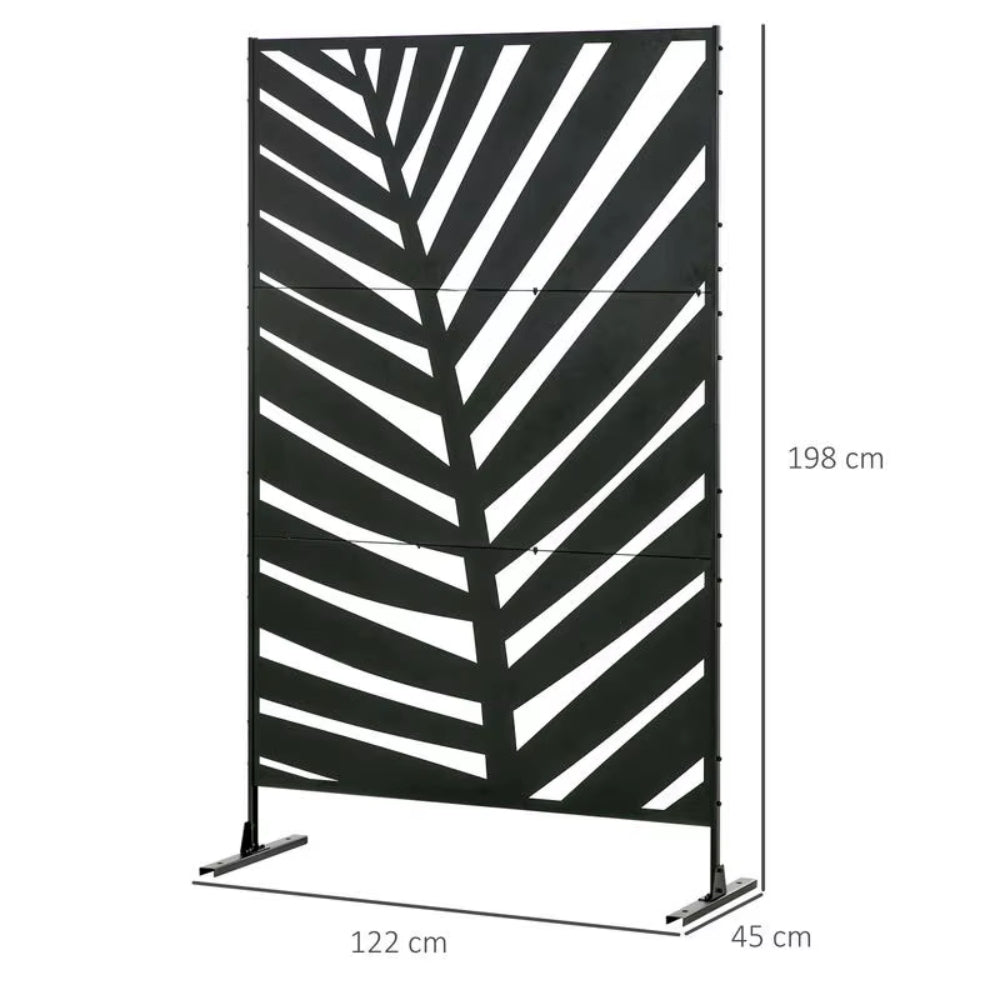 Paravent Acier Noir 198 cm — Motif Botanique, Balcon & Patio