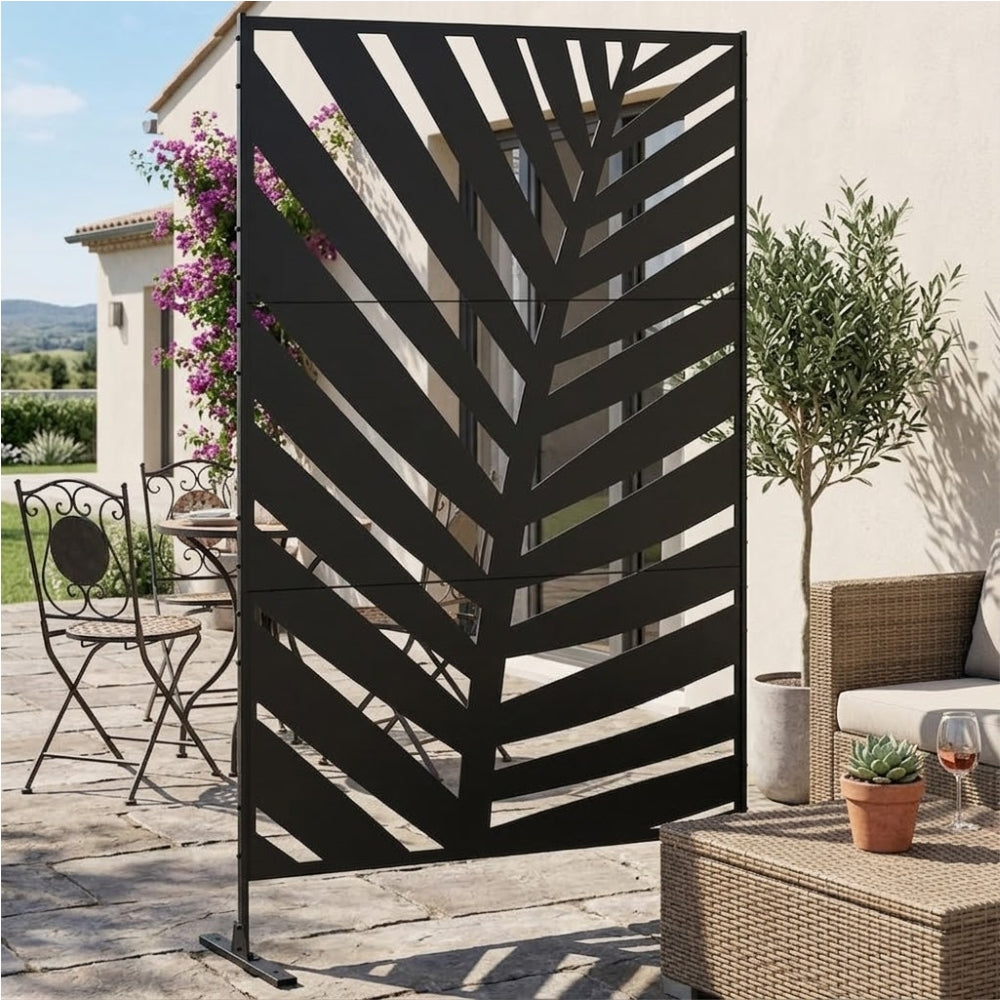 Paravent Acier Noir 198 cm — Motif Botanique, Balcon & Patio