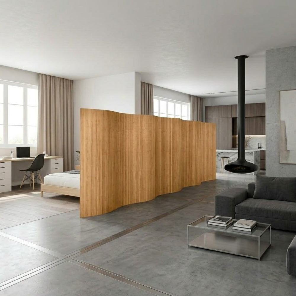 Paravent Bambou Grand Format Bois Foncé 165×600 cm — Modulable