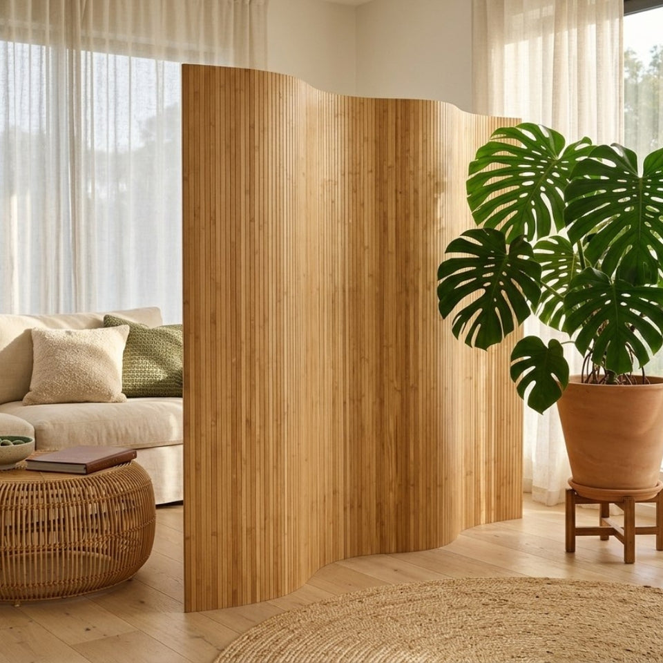 Paravent Bambou Naturel Pliable 250×165 cm — Modulable