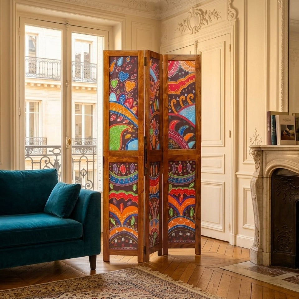 Paravent Bois d'Acacia Naturel Miel 105×160 cm — Salon & Bureau