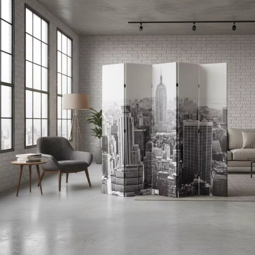 Paravent Cadre Bois & Toile Photo Imprimée — Cloison Décorative en 3 Dimensions