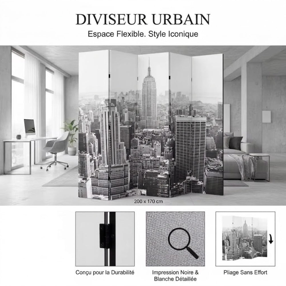Paravent Cadre Bois & Toile Photo Imprimée — Cloison Décorative en 3 Dimensions
