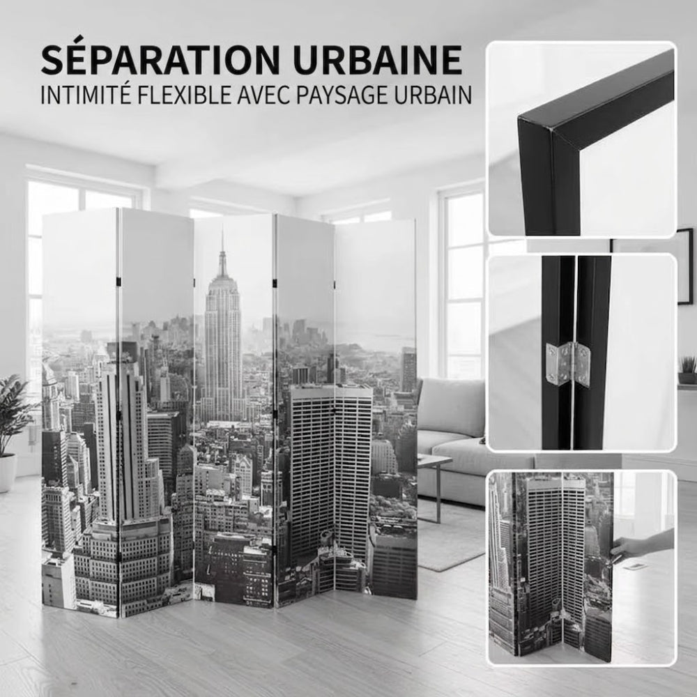 Paravent Cadre Bois & Toile Photo Imprimée — Cloison Décorative en 3 Dimensions