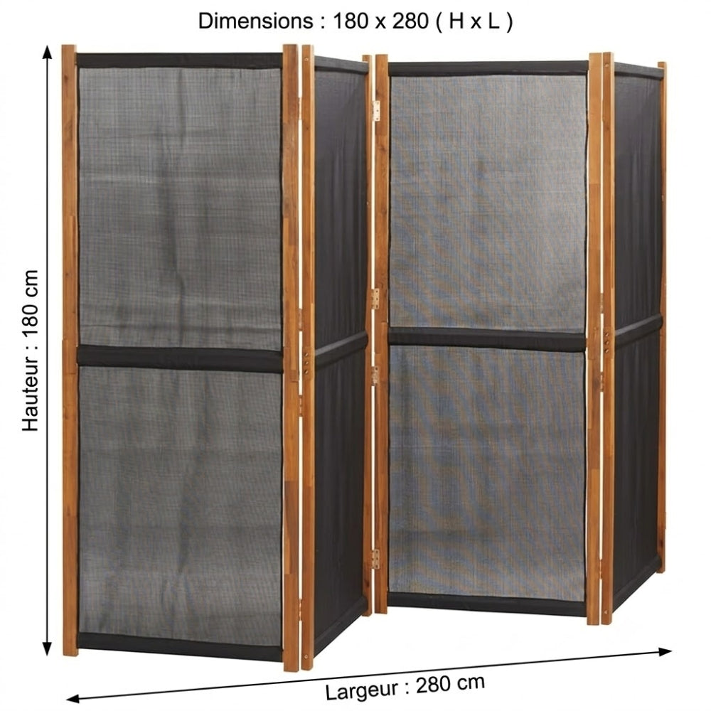 Paravent Cloison 4 Panneaux Noir 280×180 cm