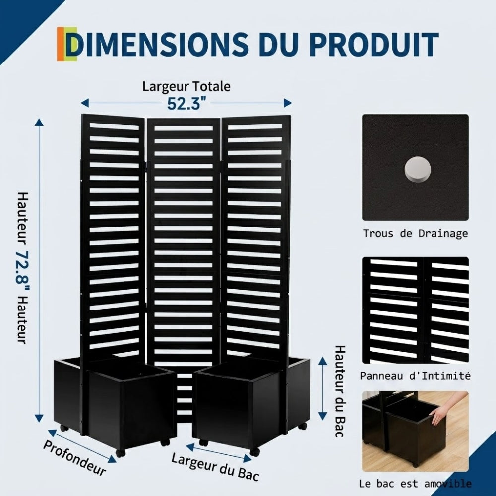 Paravent Extérieur 3 Panneaux Métal avec Jardinières Intégrées — Brise-Vue Terrasse & Jardin