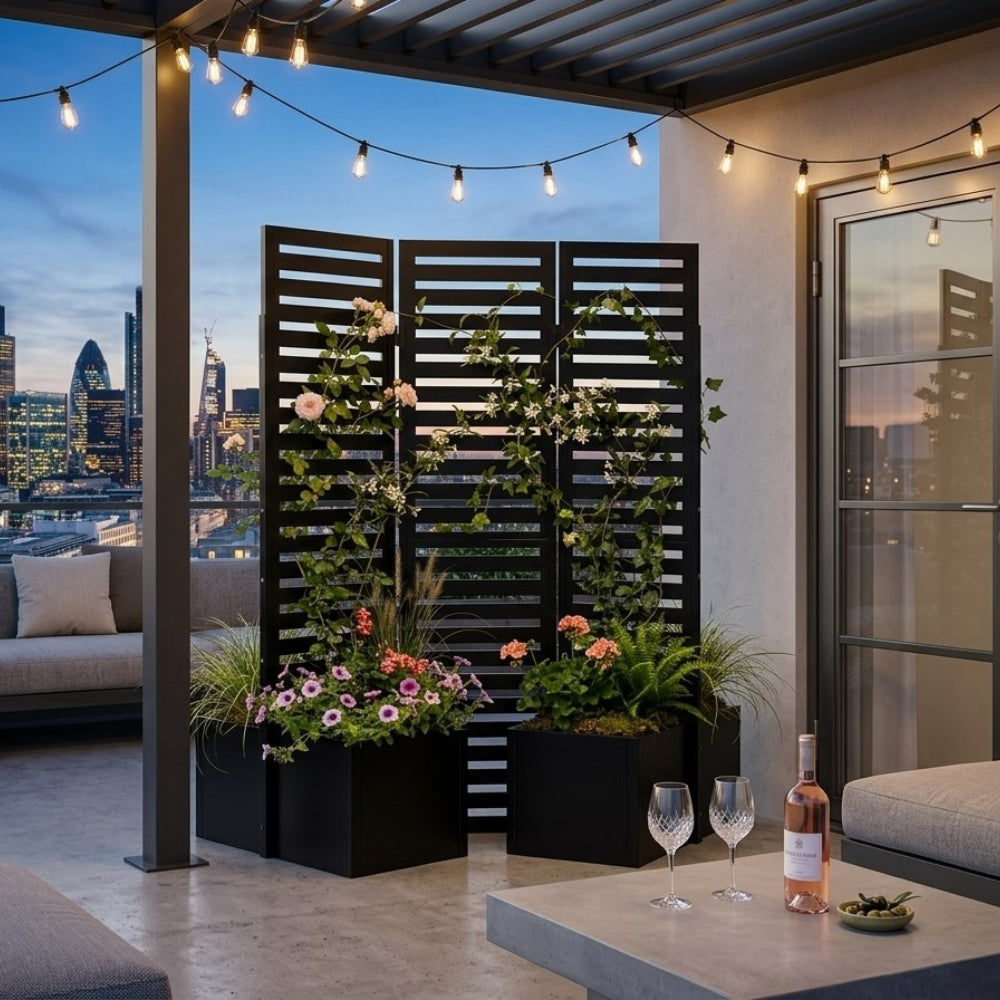 Paravent Extérieur 3 Panneaux Métal avec Jardinières Intégrées — Brise-Vue Terrasse & Jardin