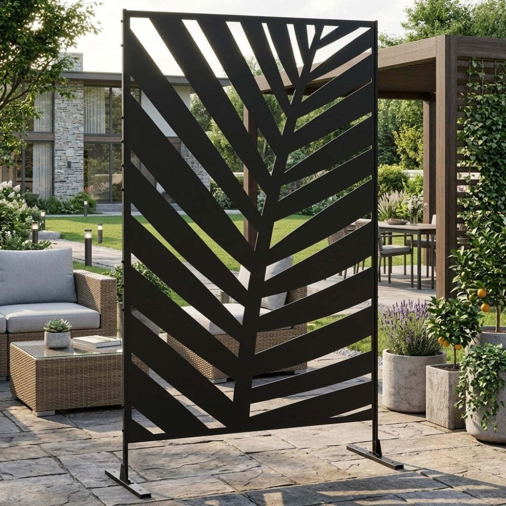 Paravent Extérieur Motif Palmier — Silhouette Raf Noire, Design Tropical