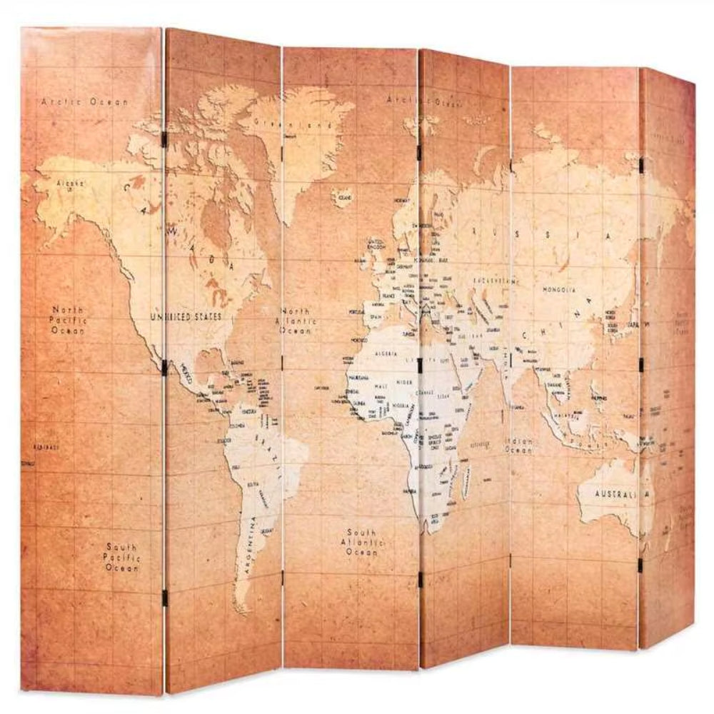 Paravent Imprimé Carte du Monde — Toile Recto-Verso, Cadre Bois