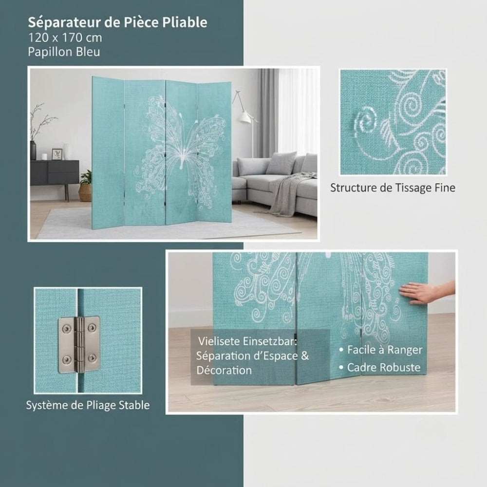 Paravent Imprimé Motif Papillons — Décoration Artistique, Largeur au Choix