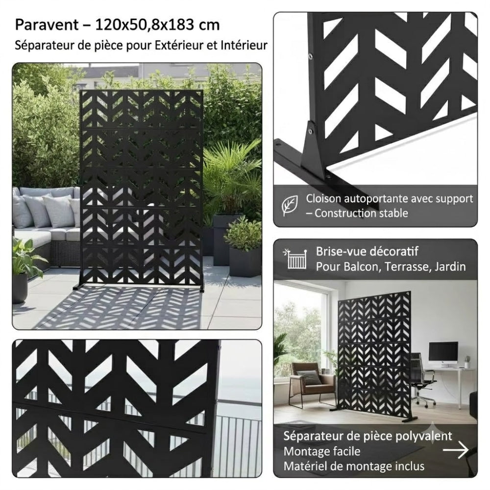 Paravent Métal Décoratif Freestanding avec Pied — Séparateur Design 120 × 183 cm