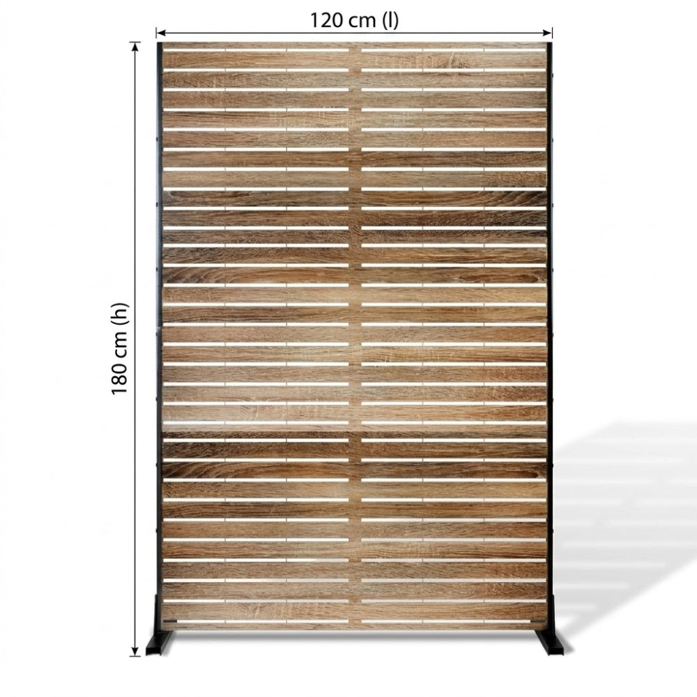 Paravent Métal Extérieur 183 cm — Lamelles Bois Brun, Autoportant Balcon & Jardin