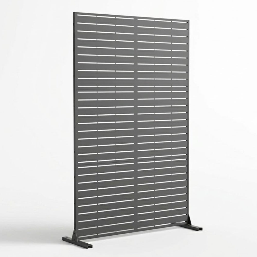 Paravent Métal Extérieur 183 cm — Lamelles Noires, Autoportant, Terrasse & Balcon