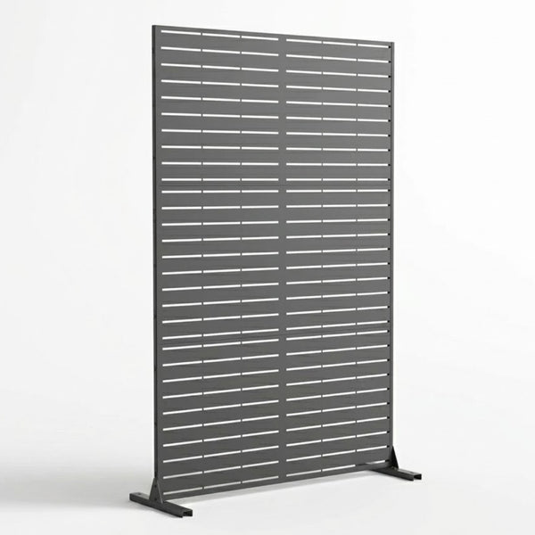 Paravent Métal Extérieur 183 cm — Lamelles Noires, Autoportant, Terrasse & Balcon