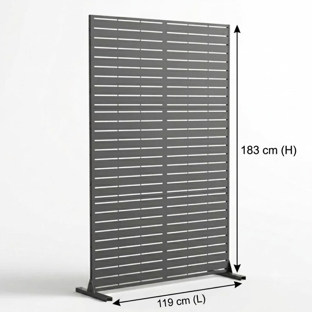 Paravent Métal Extérieur 183 cm — Lamelles Noires, Autoportant, Terrasse & Balcon