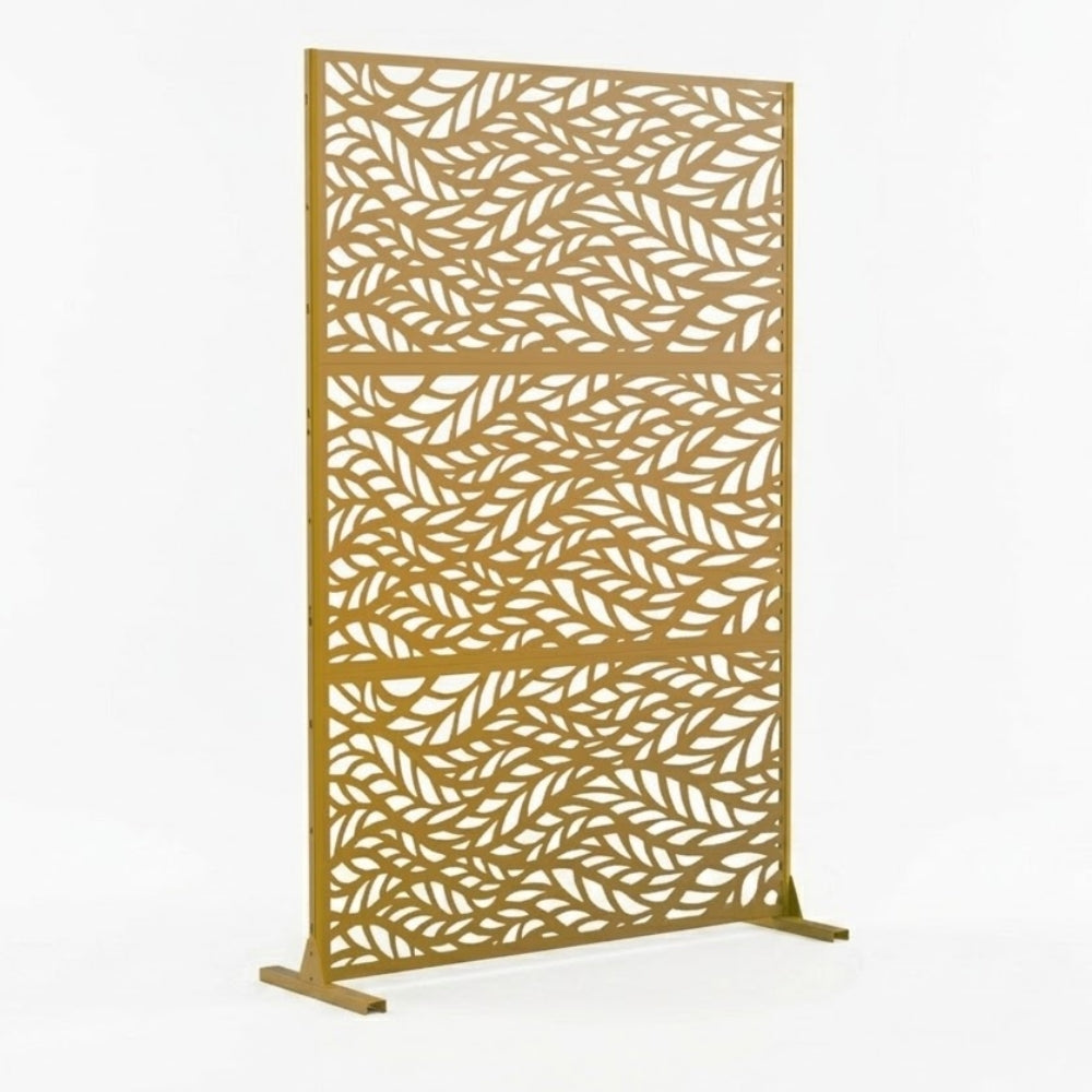 Paravent Métal Extérieur 183 cm — Motif Feuilles Brun, Autoportant, Balcon & Terrasse