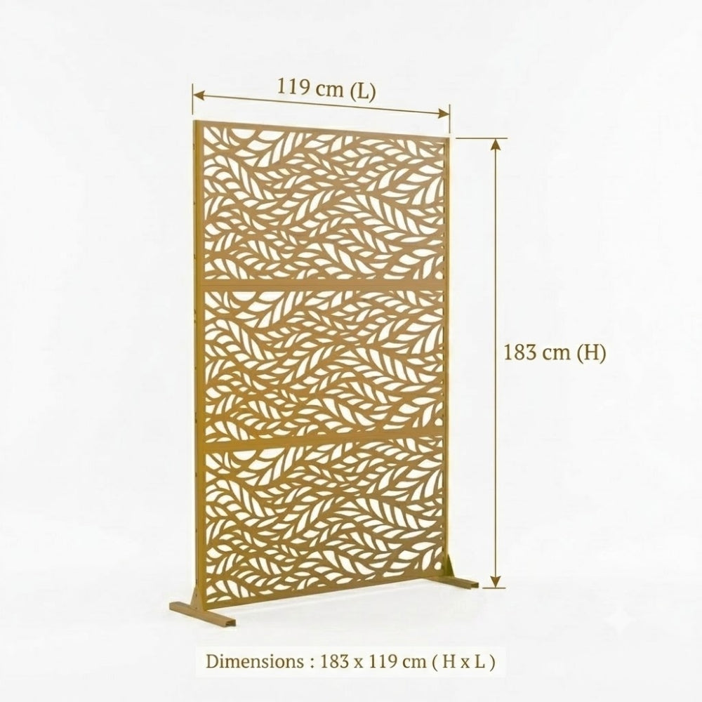 Paravent Métal Extérieur 183 cm — Motif Feuilles Brun, Autoportant, Balcon & Terrasse