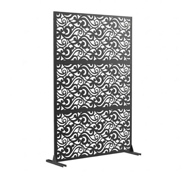 Paravent Métal Extérieur 183 cm — Motif Nuages Noir, Autoportant, Balcon & Terrasse