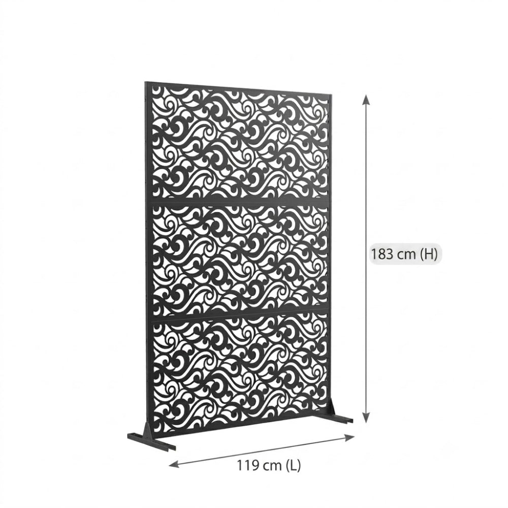 Paravent Métal Extérieur 183 cm — Motif Nuages Noir, Autoportant, Balcon & Terrasse