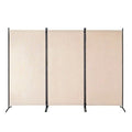 Paravent Pliable Tissu Beige — 3 Panneaux 260×184 cm