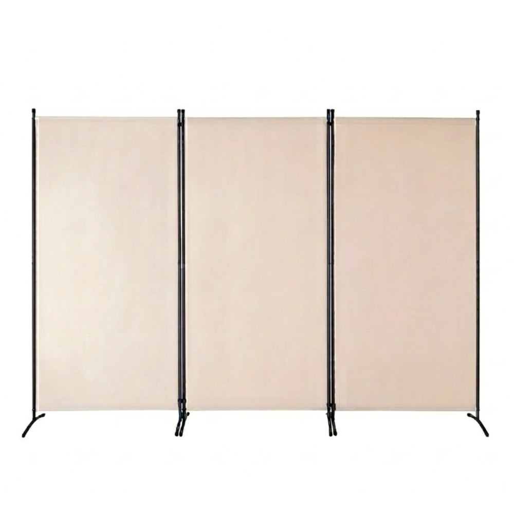 Paravent Pliable Tissu Beige — 3 Panneaux 260×184 cm