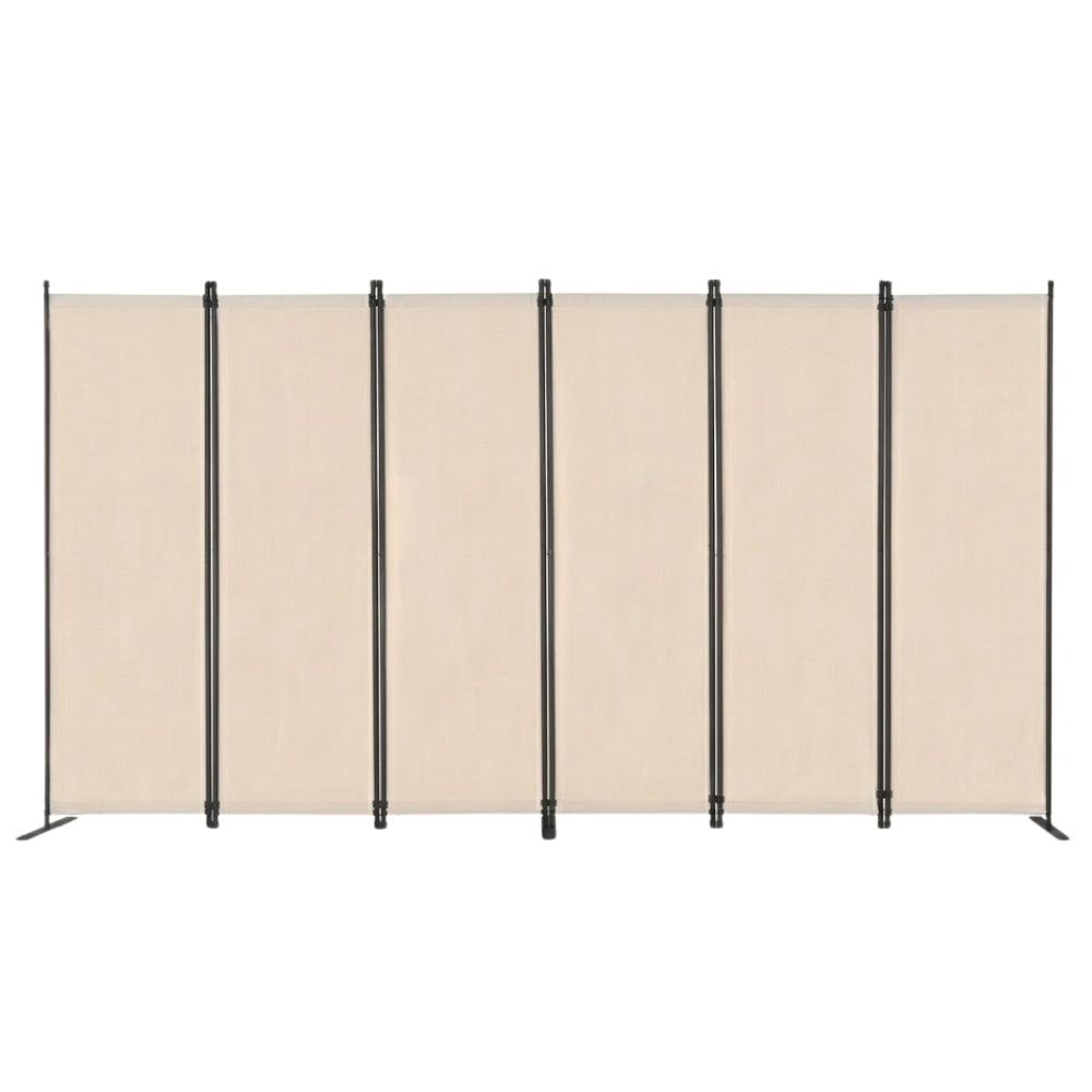 Paravent Pliable Tissu Beige — 6 Panneaux 336×181 cm